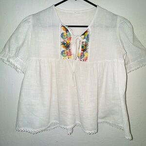 White Embroidered Women's Top